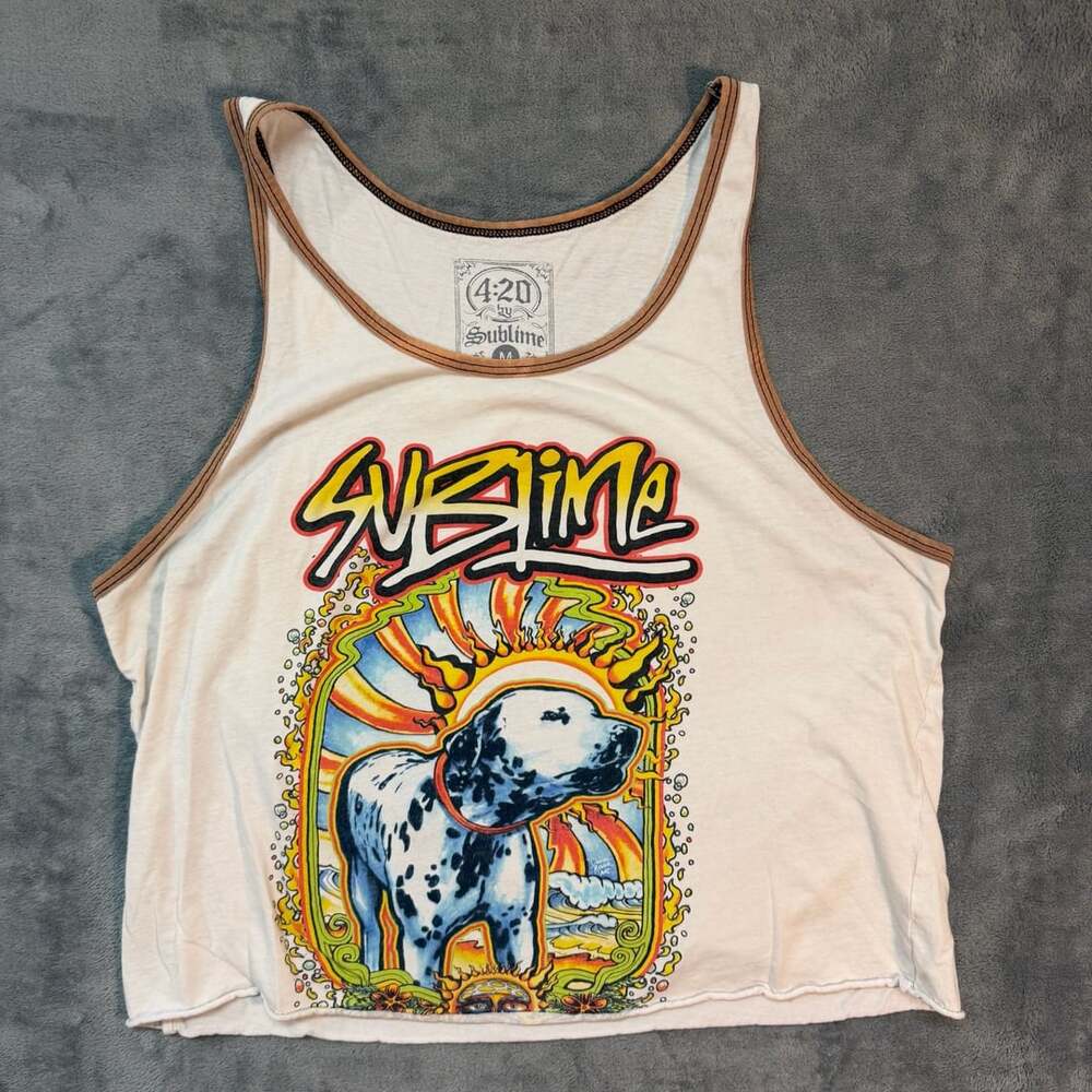 Sublime 4:20 By Sublime Tank Top Size M Brown Trim Dalmatian Graphic